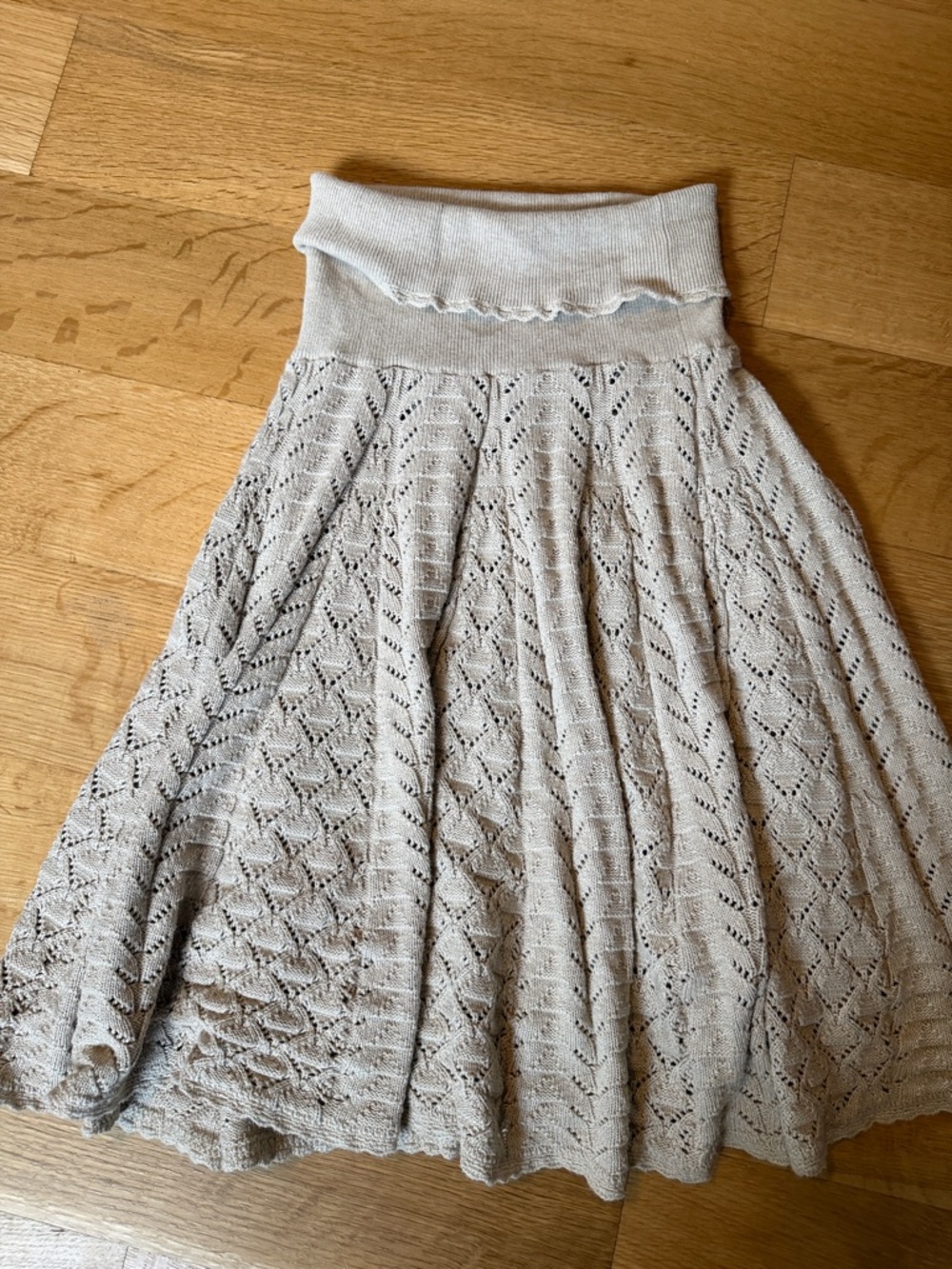 Moth Neutral Beige Eyelet Knit Midi Skirt